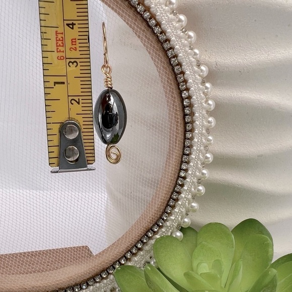 HEMATITE and Gold Beaded Dangle Earrings - Picture 7 of 12